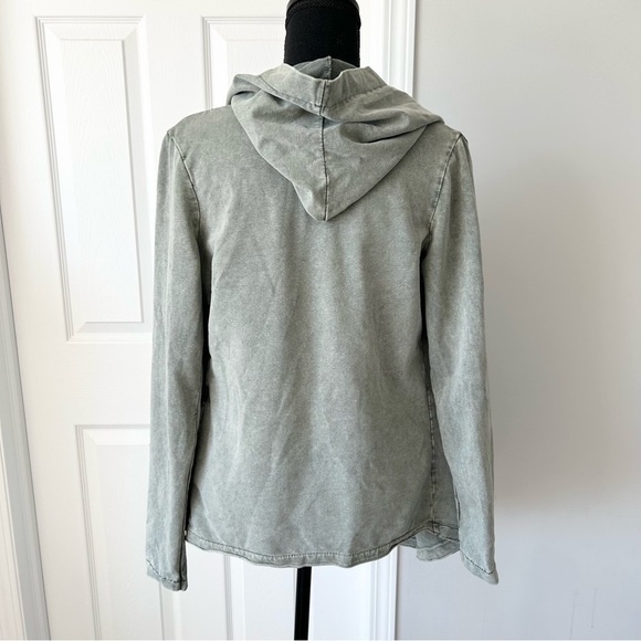 Keysha Washed Cotton Open Front  Hooded Jersey Sweatshirt Made in Italy - Picture 3 of 15